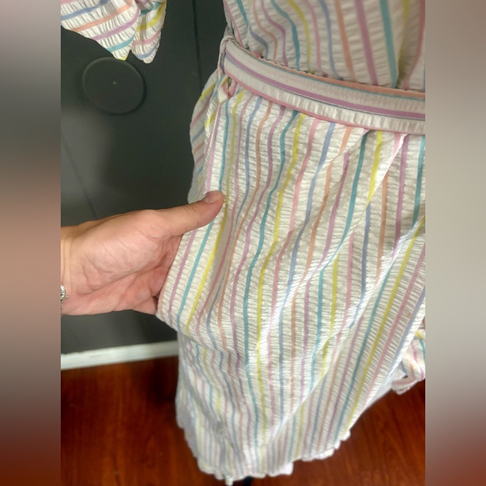 PIERRE CARDIN Vintage Striped Ruffle Robe - Picture 4 of 8